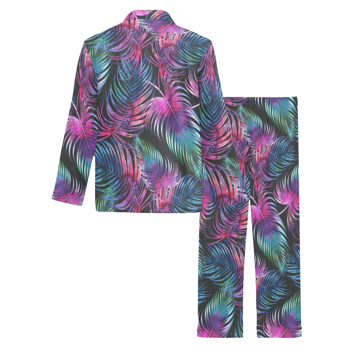 Palm Leaves Pattern Print Design PL010 Men's Long Sleeve Pajama Set
