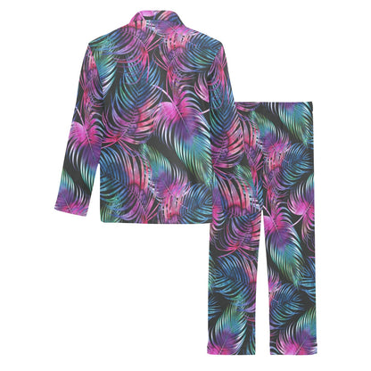 Palm Leaves Pattern Print Design PL010 Men's Long Sleeve Pajama Set