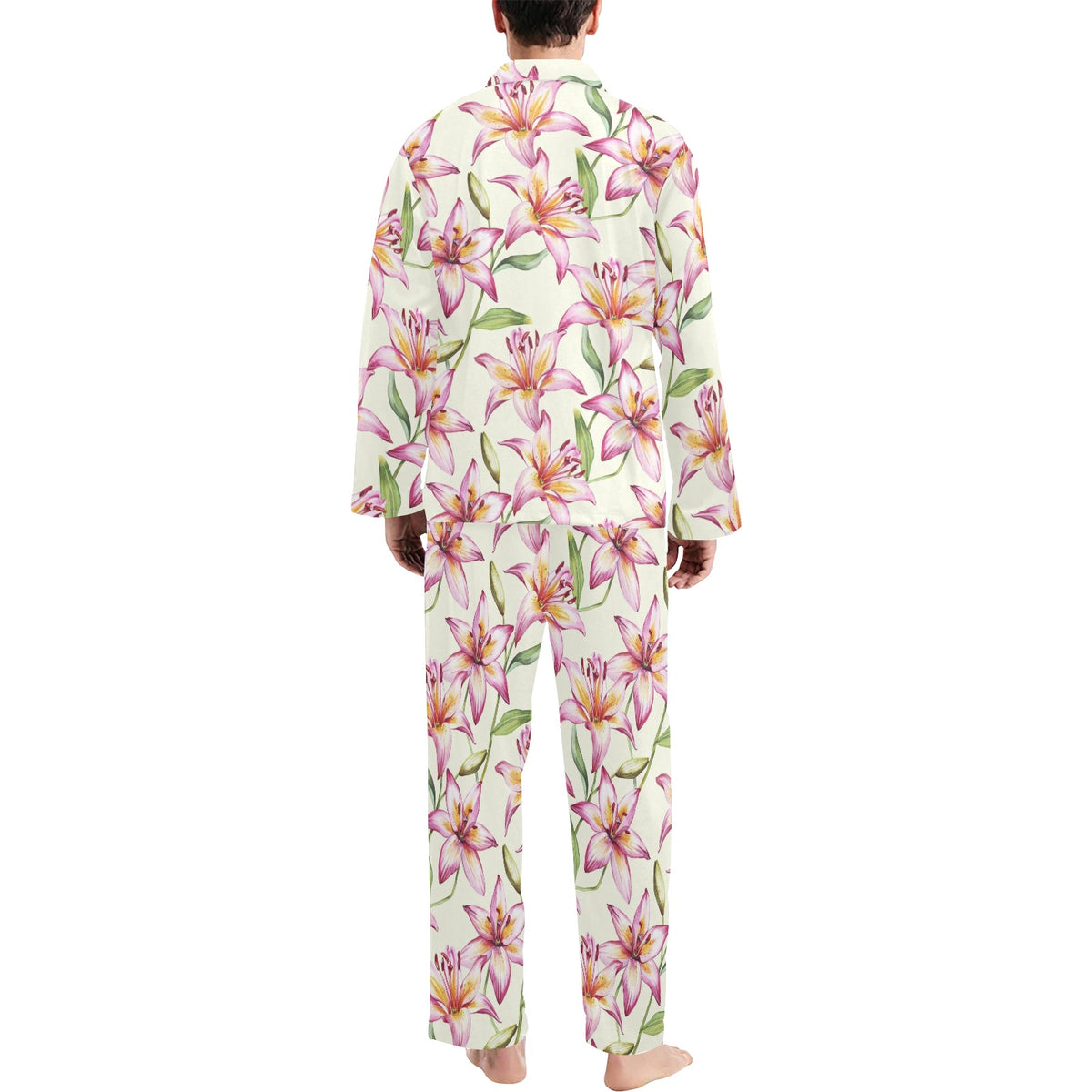 Lily Pattern Print Design LY011 Men's Long Sleeve Pajama Set