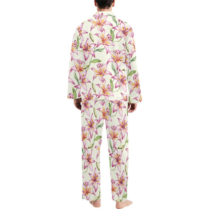 Lily Pattern Print Design LY011 Men's Long Sleeve Pajama Set