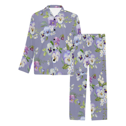 Pansy Pattern Print Design PS05 Men's Long Sleeve Pajama Set