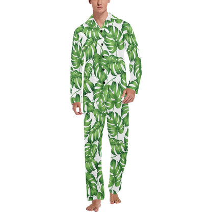 Palm Leaves Pattern Print Design PL08 Men's Long Sleeve Pajama Set