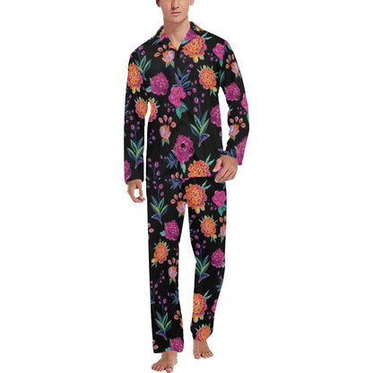 Marigold Pattern Print Design MR02 Men's Long Sleeve Pajama Set