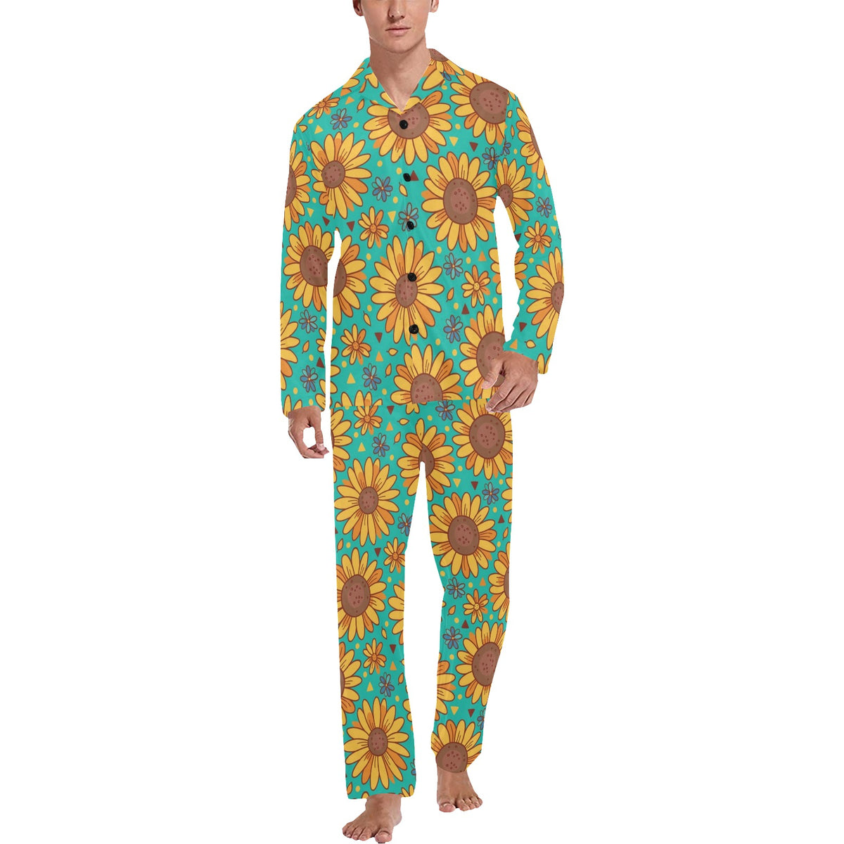 Sunflower Pattern Print Design SF013 Men's Long Sleeve Pajama Set