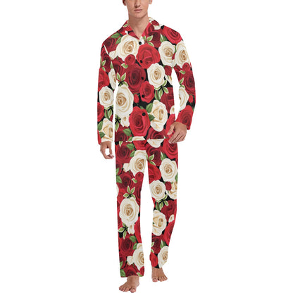 Rose Pattern Print Design RO06 Men's Long Sleeve Pajama Set