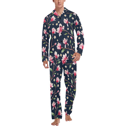 Magnolia Pattern Print Design MAG09 Men's Long Sleeve Pajama Set