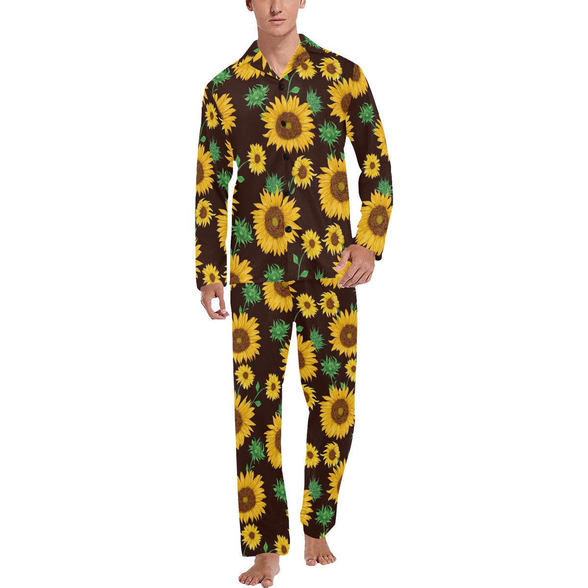 Sunflower Pattern Print Design SF01 Men's Long Sleeve Pajama Set