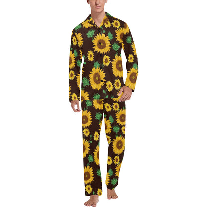 Sunflower Pattern Print Design SF01 Men's Long Sleeve Pajama Set
