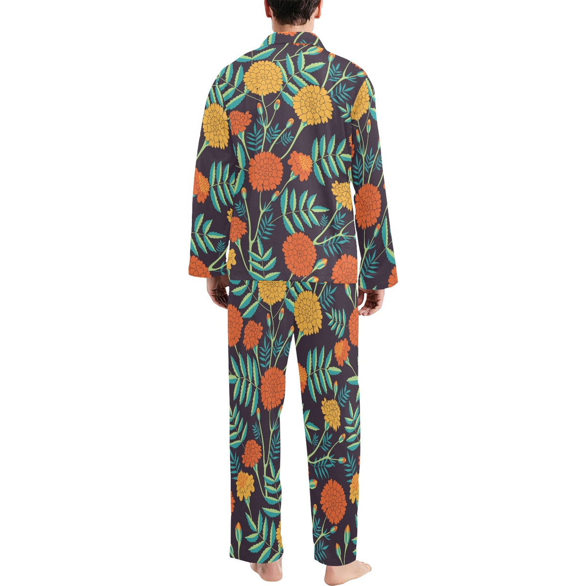 Marigold Pattern Print Design MR01 Men's Long Sleeve Pajama Set