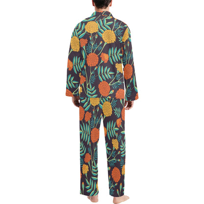 Marigold Pattern Print Design MR01 Men's Long Sleeve Pajama Set