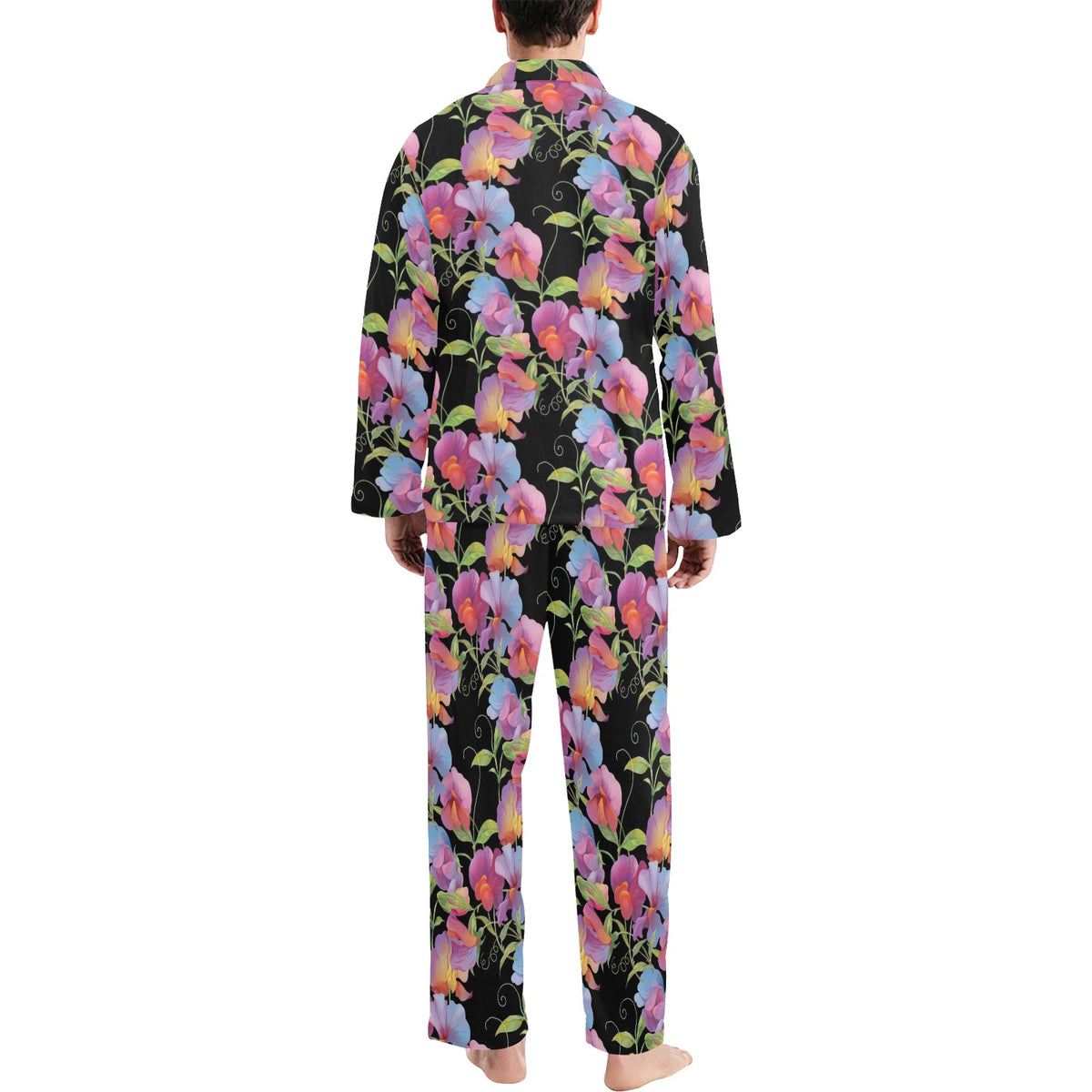 Peony Pattern Print Design PE012 Men's Long Sleeve Pajama Set