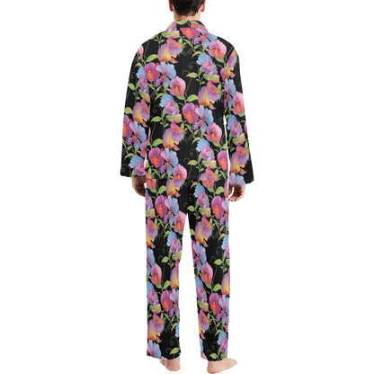 Peony Pattern Print Design PE012 Men's Long Sleeve Pajama Set