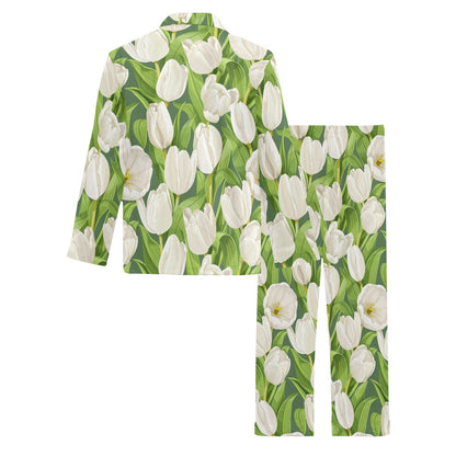 Tulip White Pattern Print Design TP05 Men's Long Sleeve Pajama Set