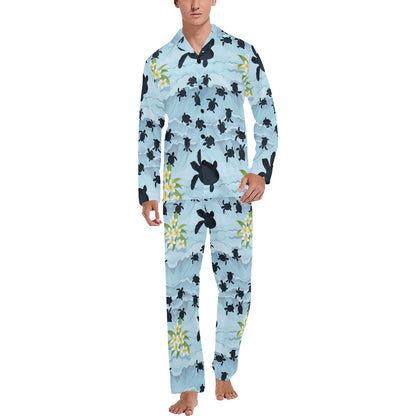 Sea Turtle Pattern Print Design T011 Men's Long Sleeve Pajama Set