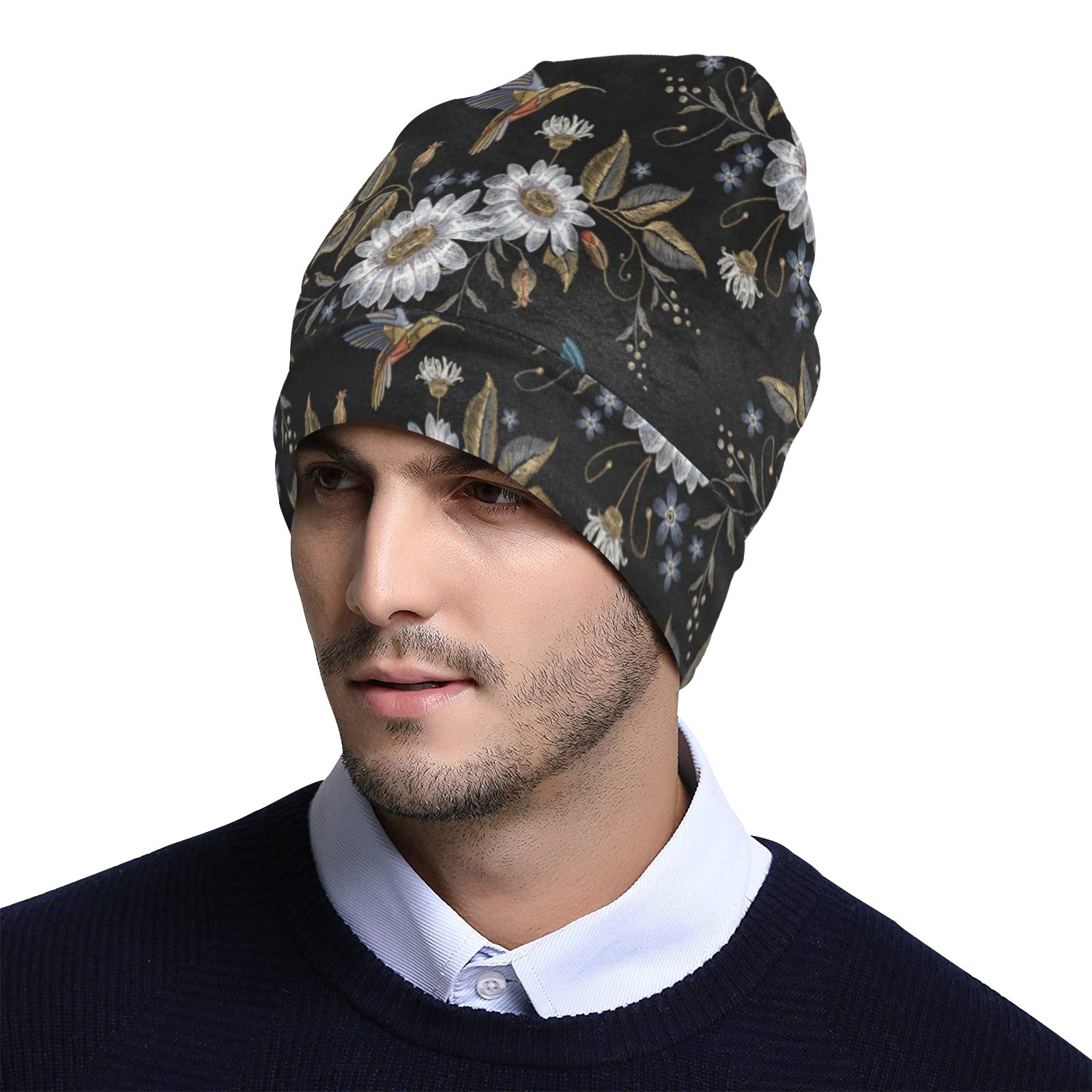 Hummingbird with Embroidery Themed Print Unisex Beanie