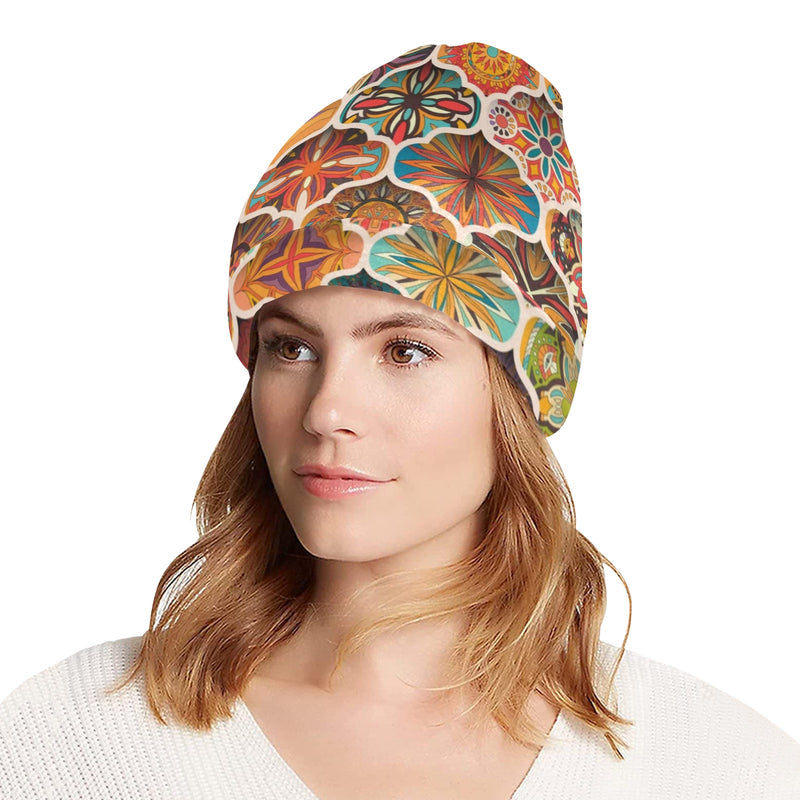 Mandala Mosaic Themed Design Print Unisex Beanie