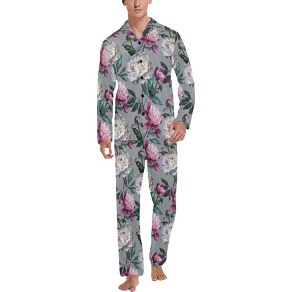 Peony Pattern Print Design PE01 Men's Long Sleeve Pajama Set