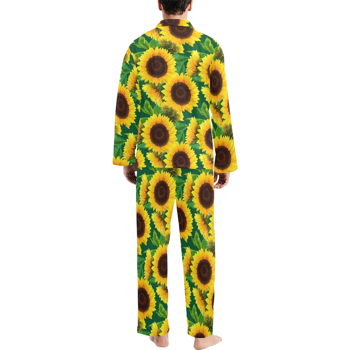 Sunflower Pattern Print Design SF02 Men's Long Sleeve Pajama Set