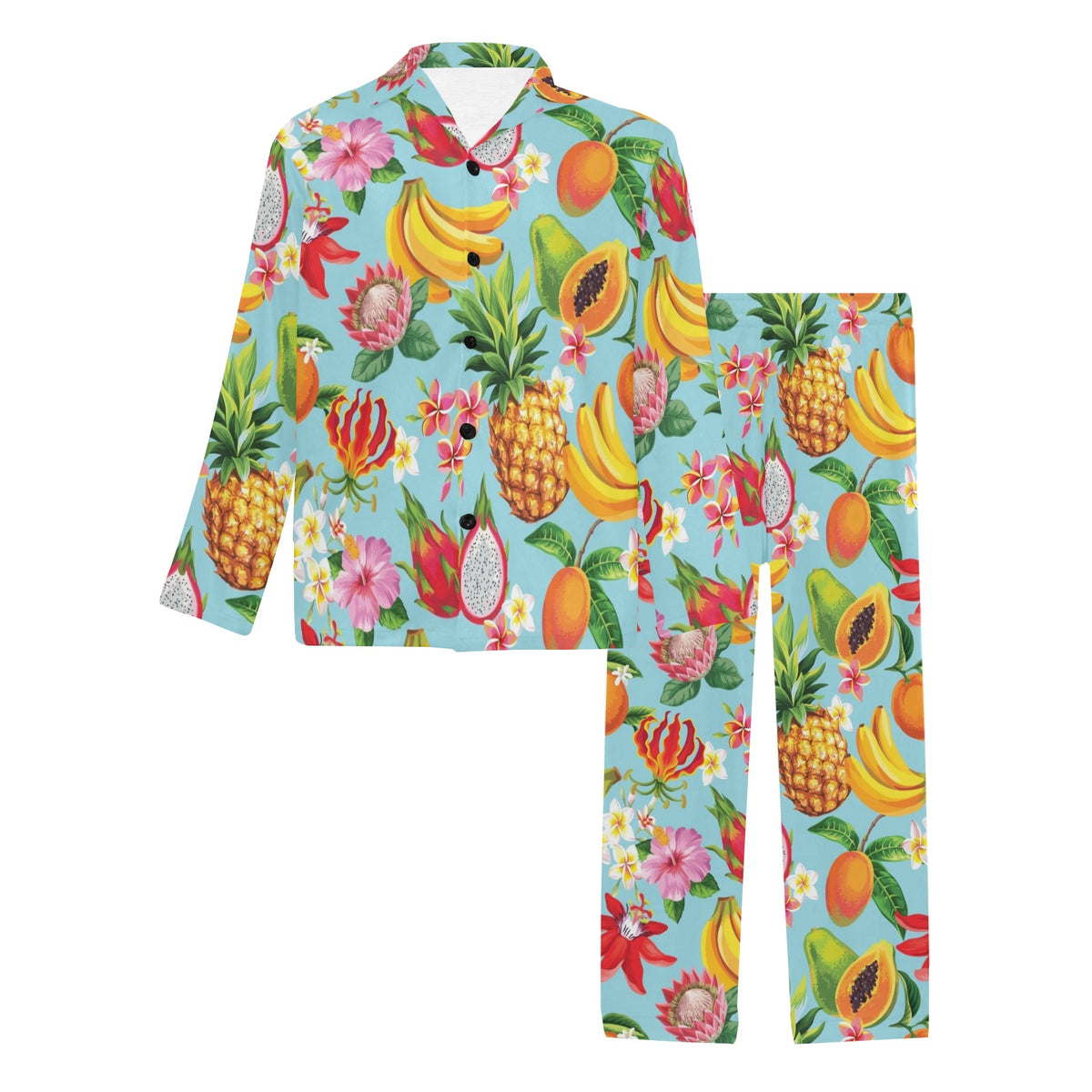 Tropical Fruits Pattern Print Design TF01 Men's Long Sleeve Pajama Set