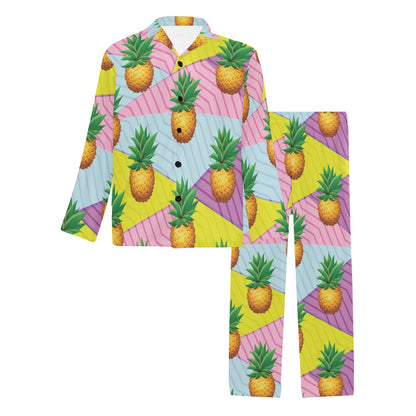 Pineapple Pattern Print Design PP05 Men's Long Sleeve Pajama Set