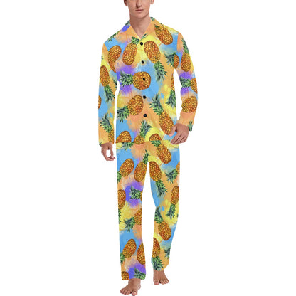 Pineapple Pattern Print Design PP09 Men's Long Sleeve Pajama Set