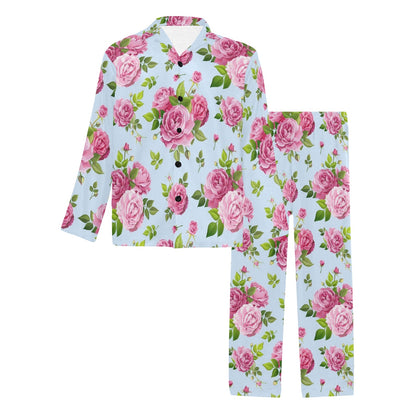Rose Pink Pattern Print Design RO08 Men's Long Sleeve Pajama Set