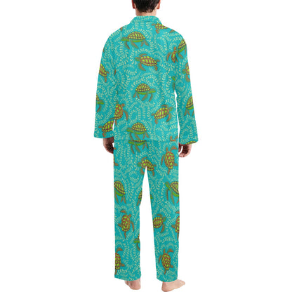Sea Turtle Pattern Print Design T010 Men's Long Sleeve Pajama Set