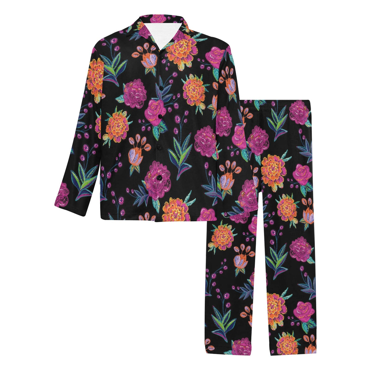 Marigold Pattern Print Design MR02 Men's Long Sleeve Pajama Set