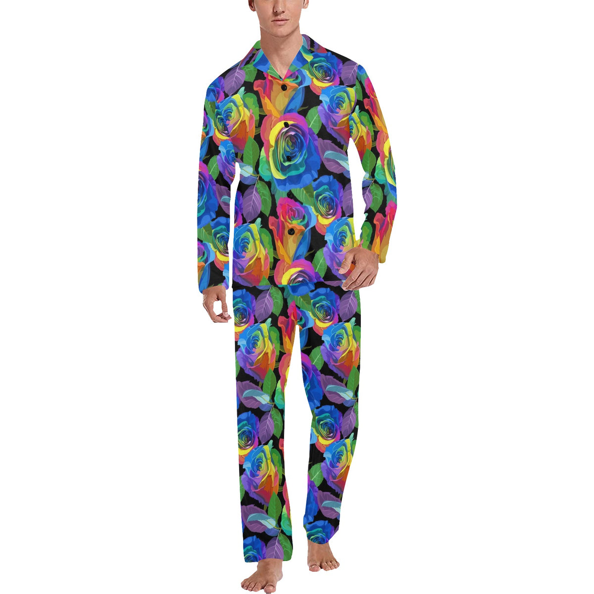 Rose Pattern Print Design RO02 Men's Long Sleeve Pajama Set
