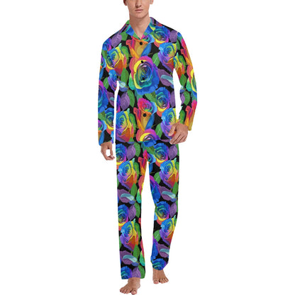 Rose Pattern Print Design RO02 Men's Long Sleeve Pajama Set