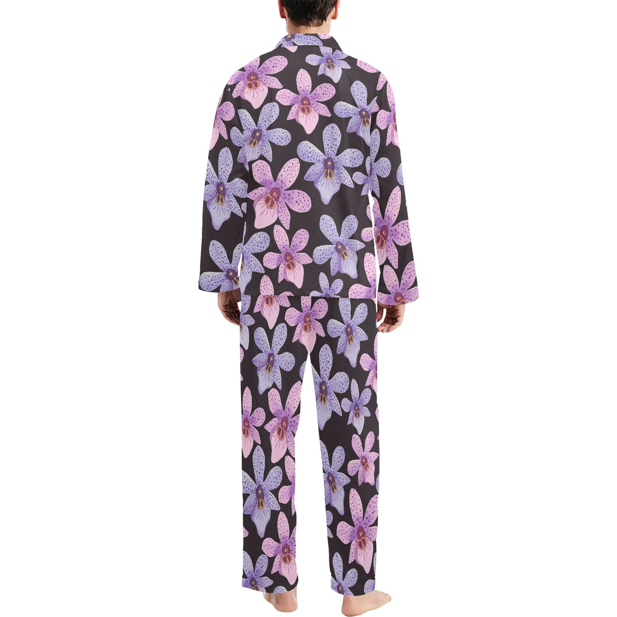 Orchid Pattern Print Design OR08 Men's Long Sleeve Pajama Set