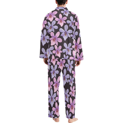 Orchid Pattern Print Design OR08 Men's Long Sleeve Pajama Set