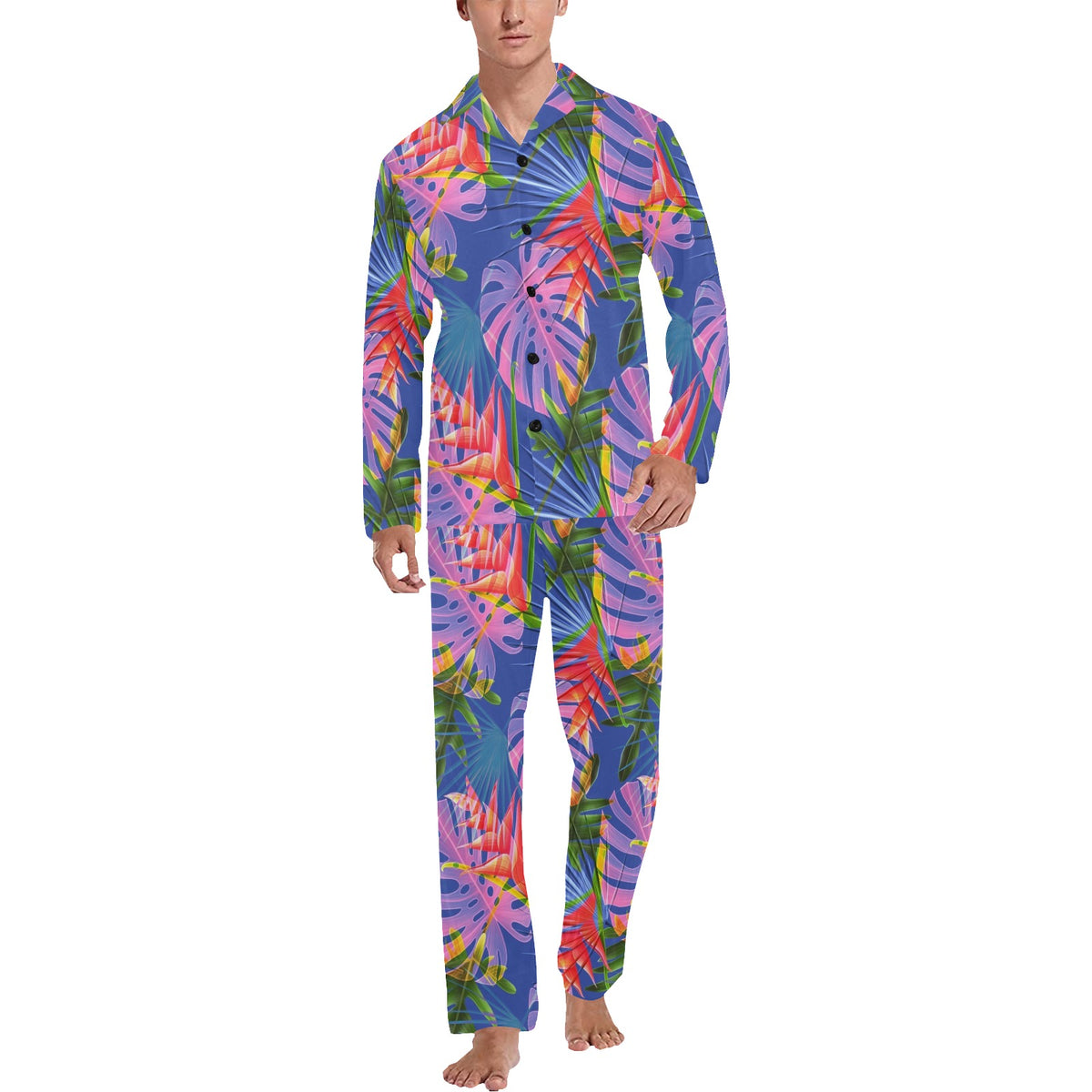 Tropical Flower Pattern Print Design TF025 Men's Long Sleeve Pajama Set