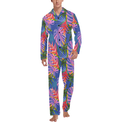 Tropical Flower Pattern Print Design TF025 Men's Long Sleeve Pajama Set