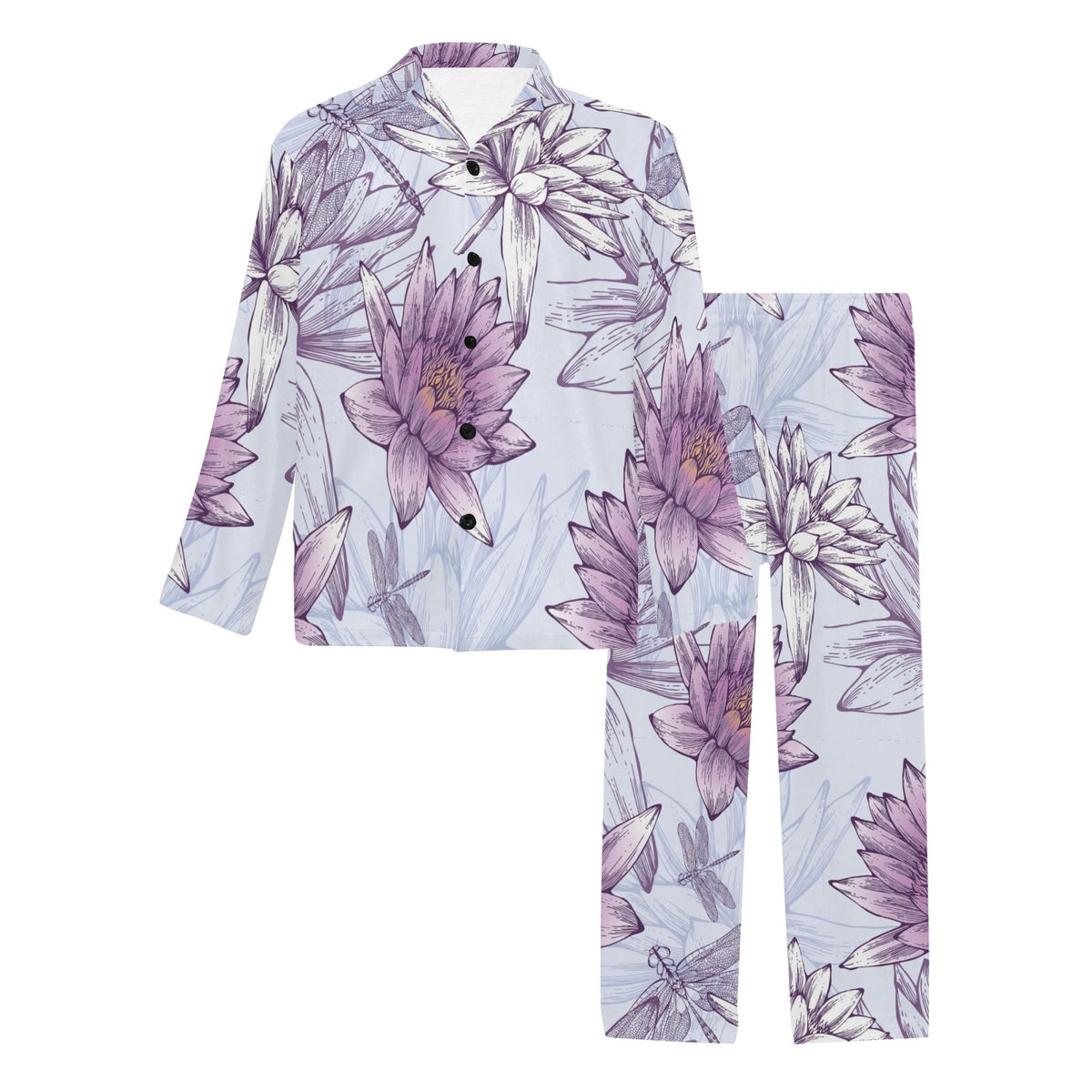 Water Lily Pattern Print Design WL01 Men's Long Sleeve Pajama Set