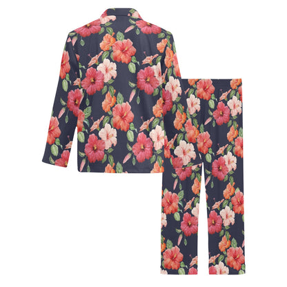 Tropical Flower Pattern Print Design TF020 Men's Long Sleeve Pajama Set