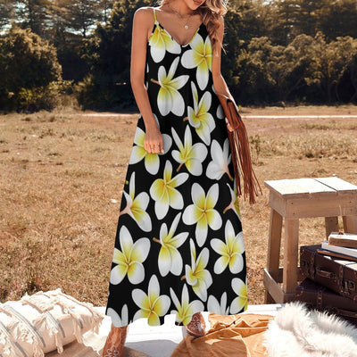 Yellow Plumeria Hawaiian Flowers Long Maxi Dress