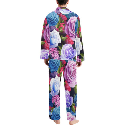 Rose Pattern Print Design RO09 Men's Long Sleeve Pajama Set