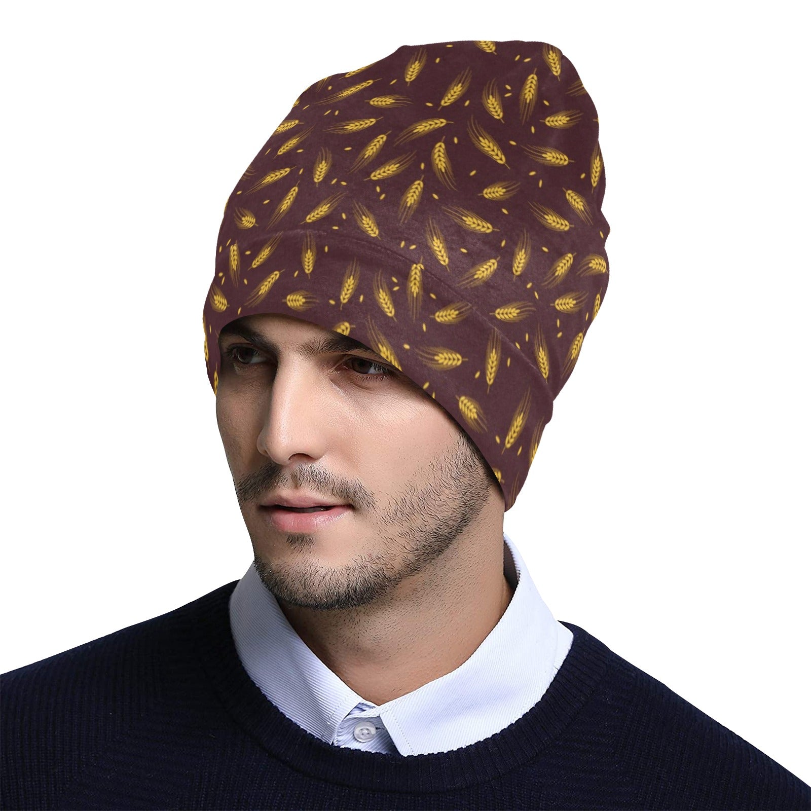 Agricultural Gold Wheat Print Pattern Unisex Beanie