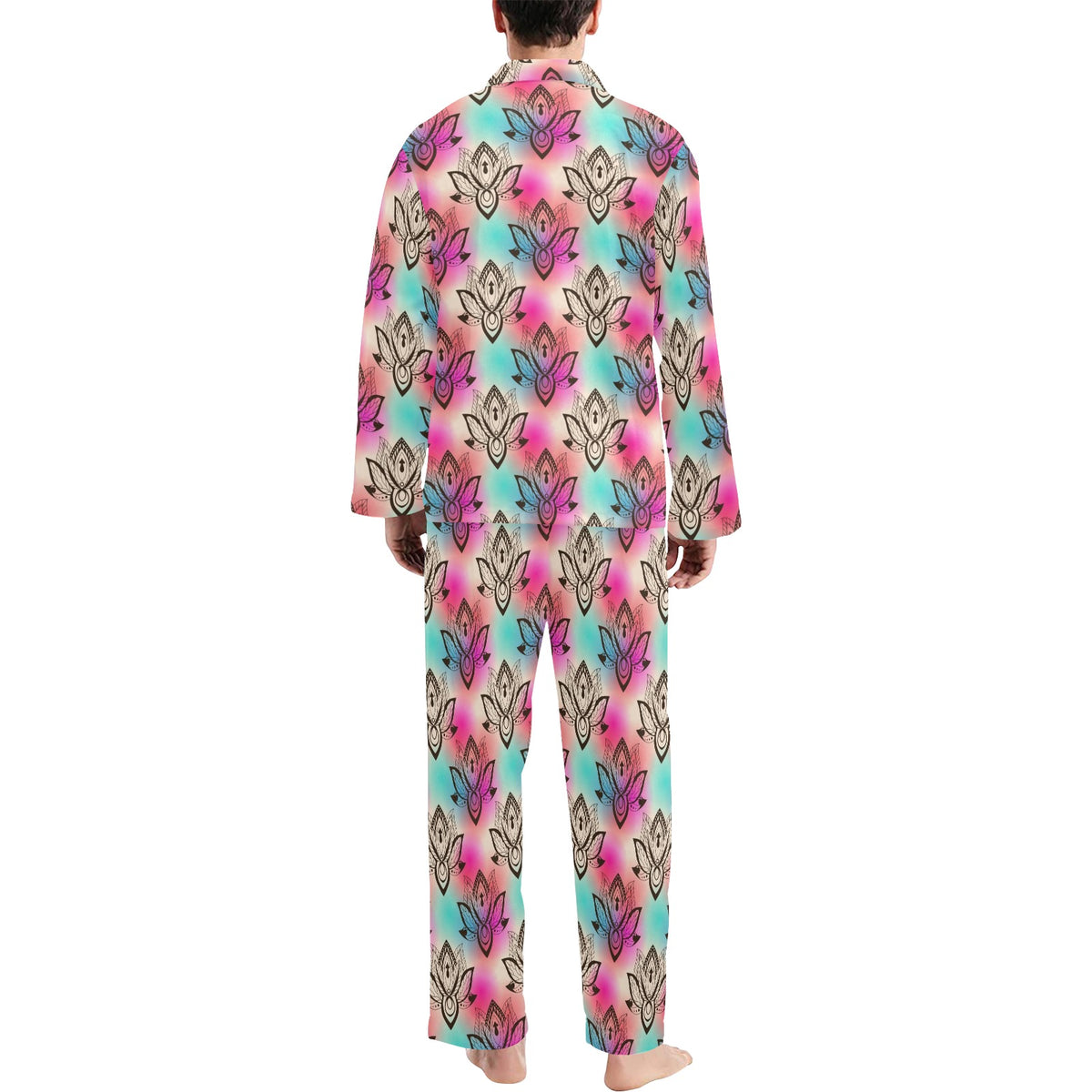lotus Boho Pattern Print Design LO02 Men's Long Sleeve Pajama Set