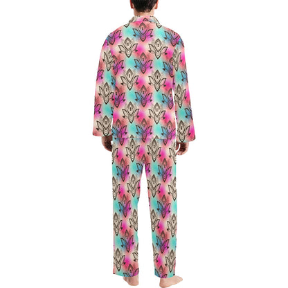 lotus Boho Pattern Print Design LO02 Men's Long Sleeve Pajama Set
