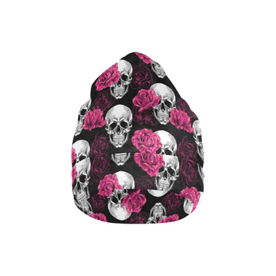 Pink Rose Skull Themed Print Unisex Beanie