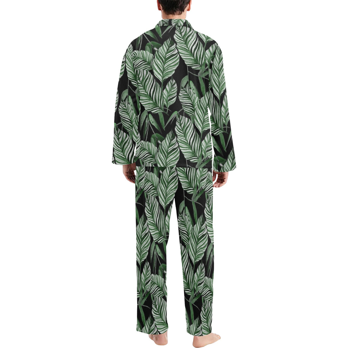 Palm Leaves Pattern Print Design PL09 Men's Long Sleeve Pajama Set