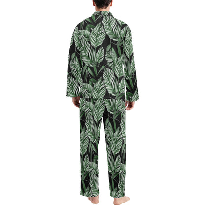 Palm Leaves Pattern Print Design PL09 Men's Long Sleeve Pajama Set