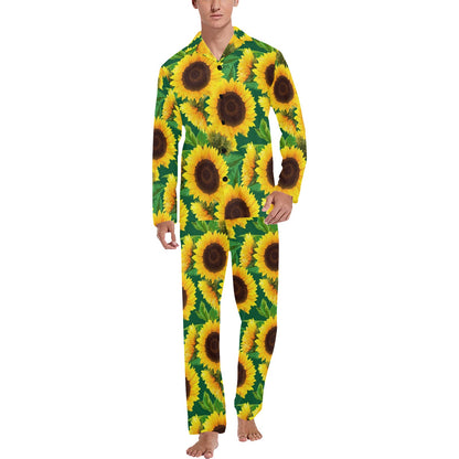 Sunflower Pattern Print Design SF02 Men's Long Sleeve Pajama Set