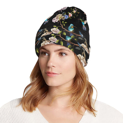 Hummingbird Flower Themed Print Unisex Beanie