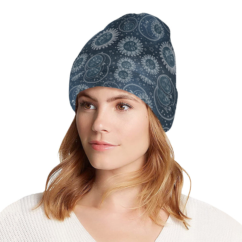 Sun Moon Tattoo Design Themed Print Unisex Beanie