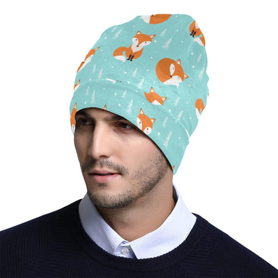 Fox Design Snow Print Pattern Unisex Beanie