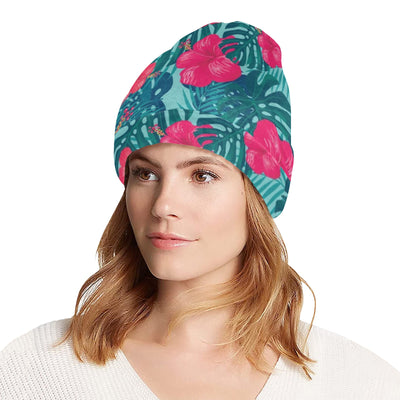 Red Hibiscus Pattern Print Design HB017 Unisex Beanie