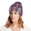 Sugar Skull Pink Rose Themed Print Unisex Beanie